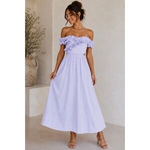 SOVERE Studio Lavender Ruffle Cut Out Midi Dress Purple Cotton Blend Size S NEW